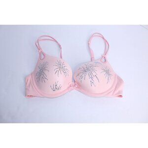 Victoria's Secret Sexy Little Things 36B Pink Silver Rhinestones Push Up Bra